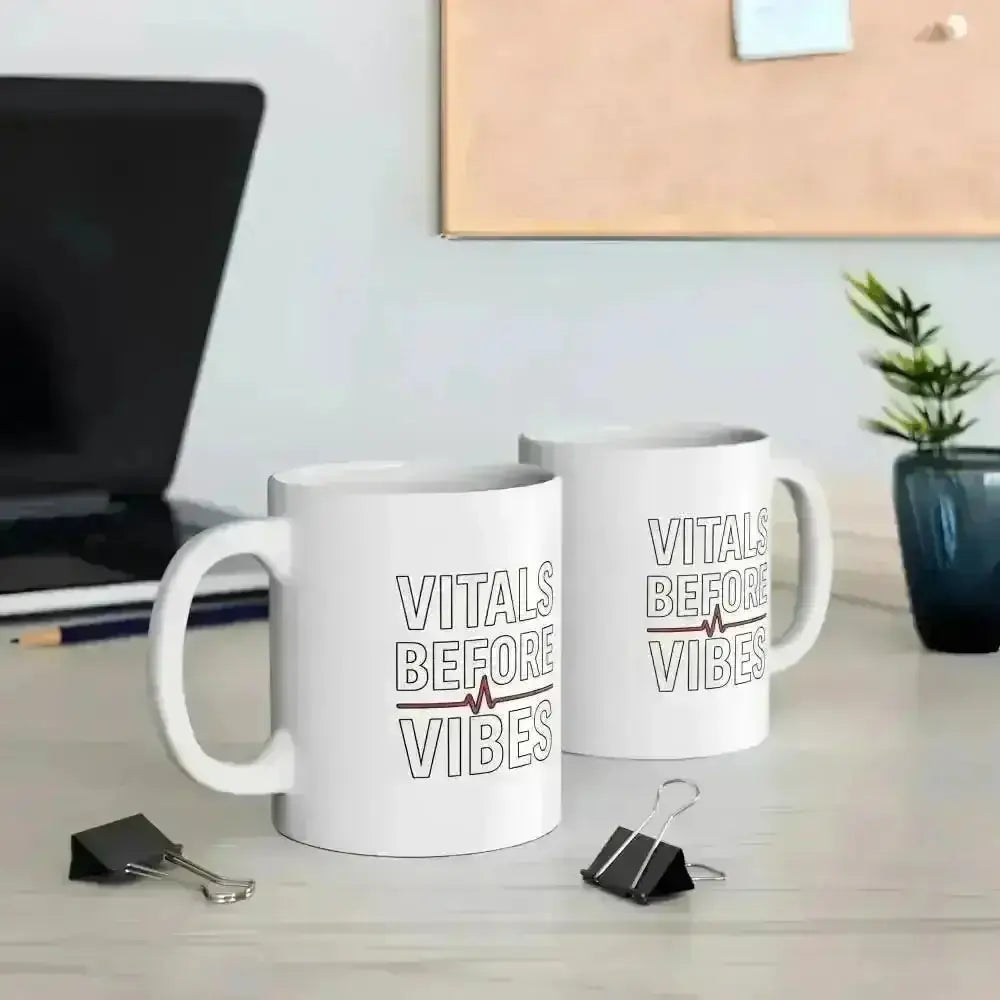 Vitals Before Vibes Caffeine Mug.