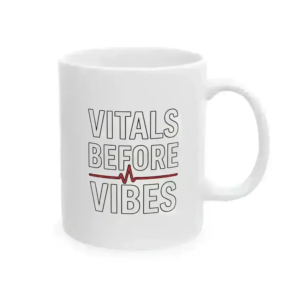 Vitals Before Vibes Caffeine Mug.
