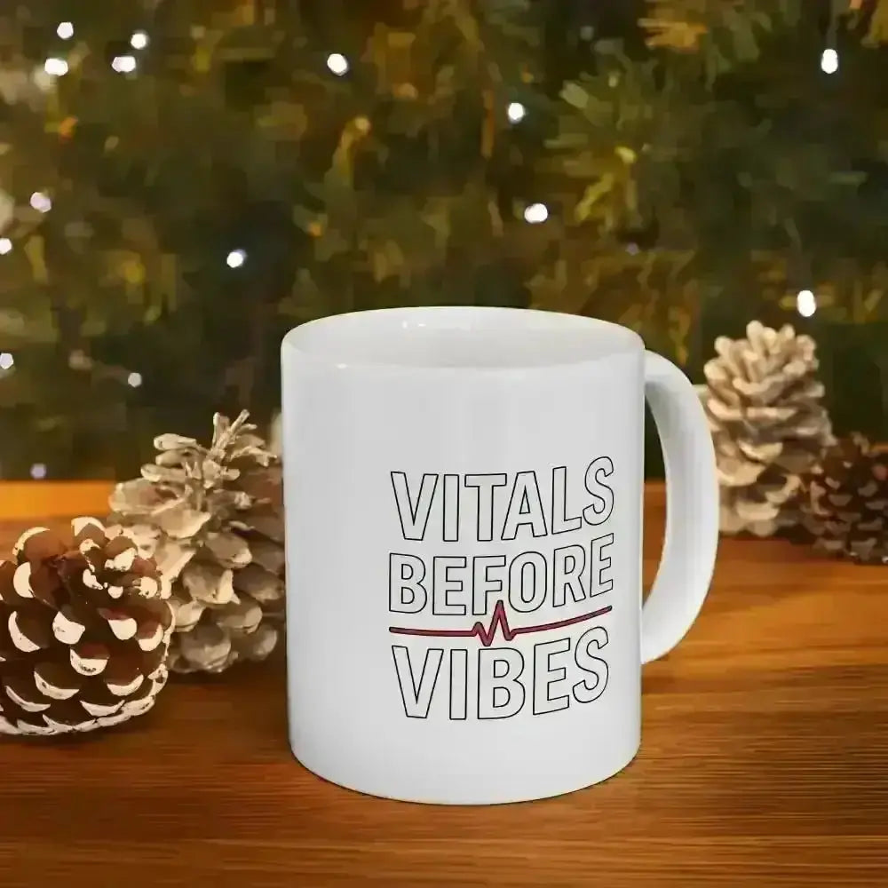 Vitals Before Vibes Caffeine Mug.