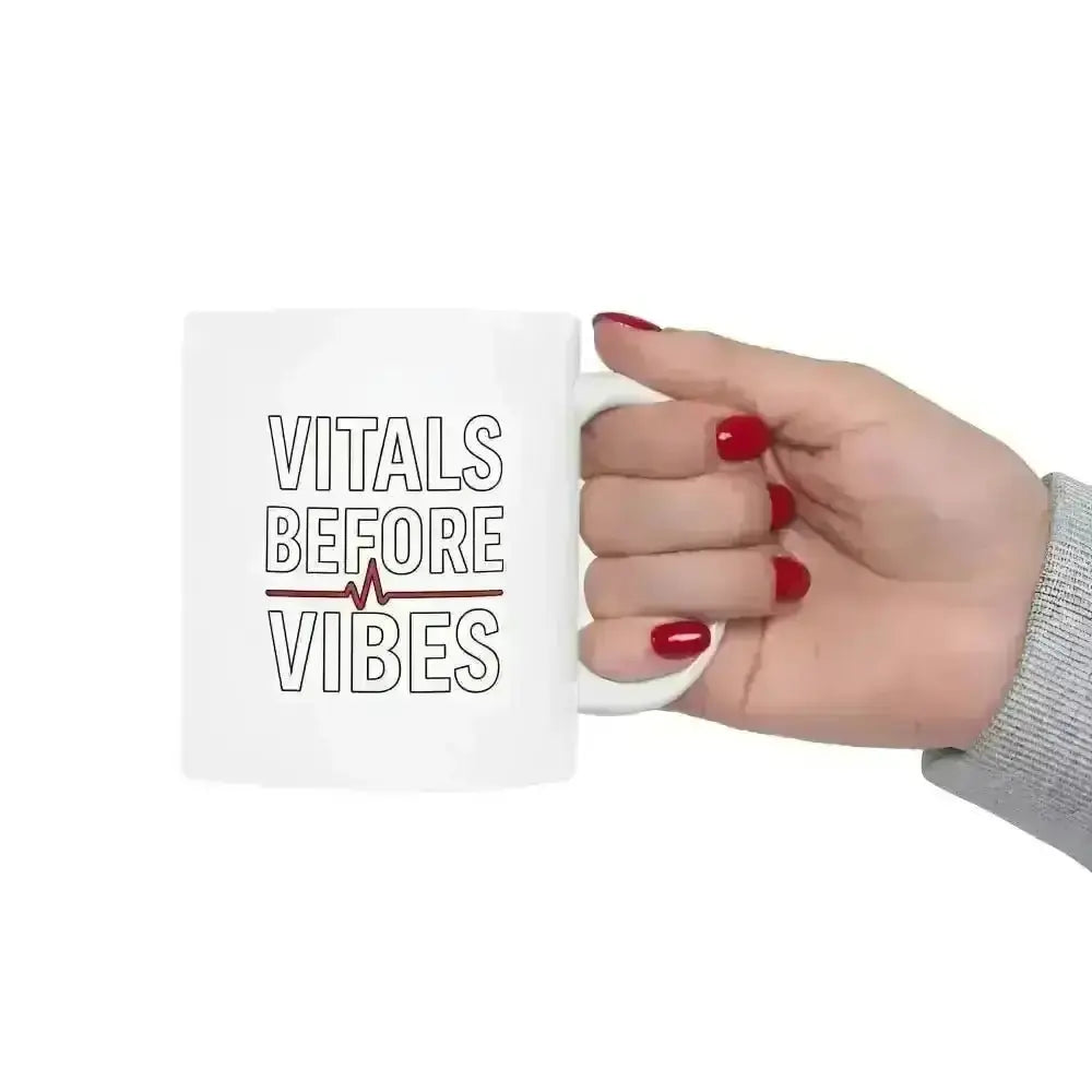 Vitals Before Vibes Caffeine Mug.