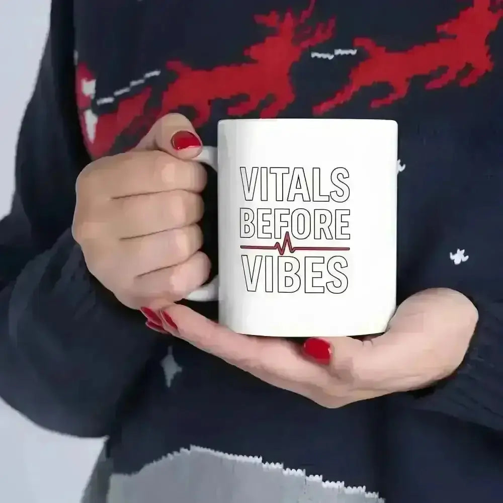Vitals Before Vibes Caffeine Mug.