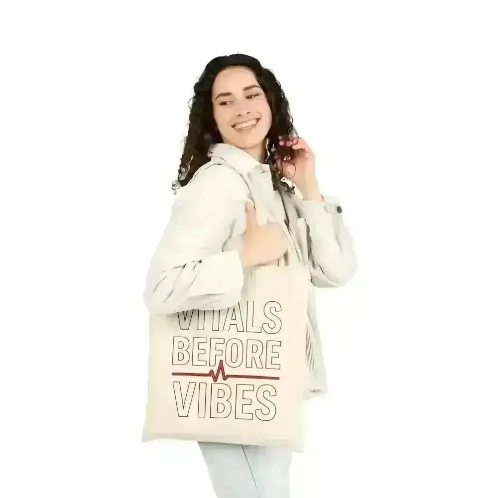 Vitals Before Vibes Healthcare Tote Bag - Nurse Gift - EMT Bag - CNA Shift Bag - Medical Week Gift - Hospital Staff Appreciation.