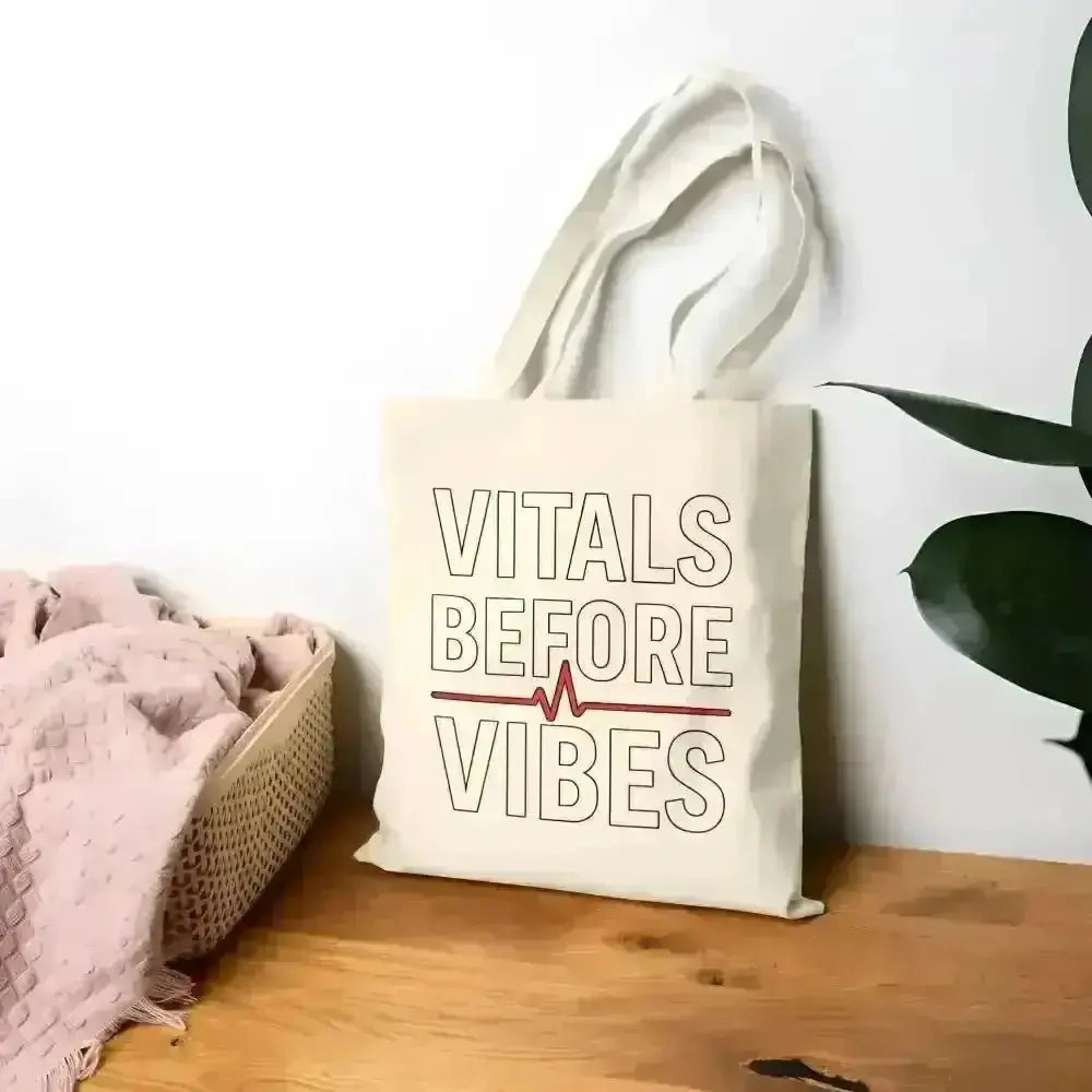 Vitals Before Vibes Healthcare Tote Bag - Nurse Gift - EMT Bag - CNA Shift Bag - Medical Week Gift - Hospital Staff Appreciation.