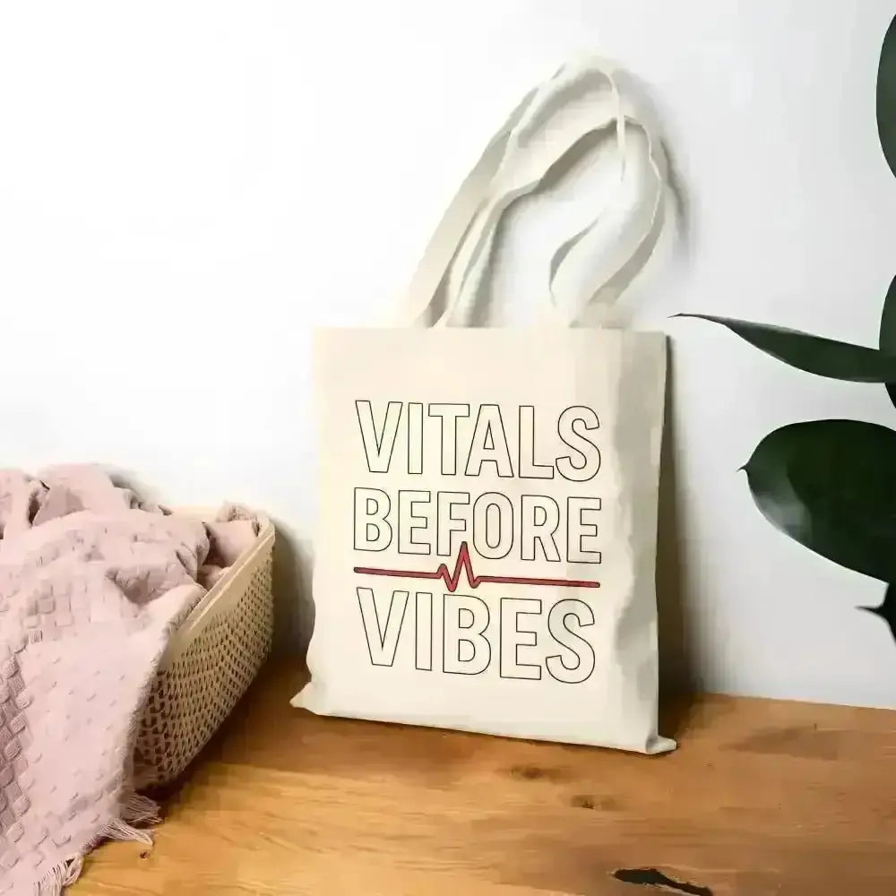 Vitals Before Vibes Healthcare Tote Bag - Nurse Gift - EMT Bag - CNA Shift Bag - Medical Week Gift - Hospital Staff Appreciation.